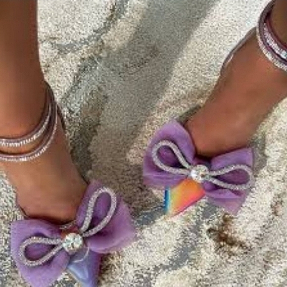 EGO Pastel Purple and Silver Heels With Decorative Bow - Picture 2 of 12